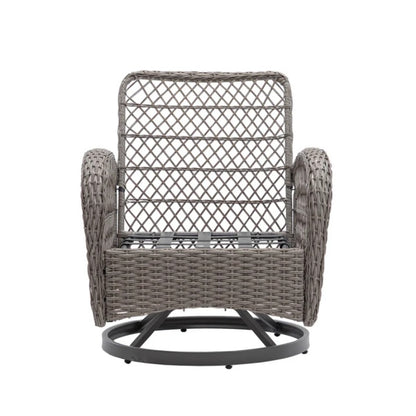 3 Pieces Outdoor Swivel Rocker Patio Chairs, 360 Degree Rocking Patio Conversation Set with Thickened Cushions and Glass Coffee Table for Backyard, Navy blue-海智集-Default-