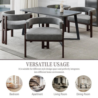 Modern Accent Chair Teddy Upholstered Armchair with Open Back 3 Legs Barrel Dining Chair Comfy Side Chair Set of 2 Gray-海智集-Default-