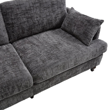Modern Style Chenille 2-Seater Sofa with LED Light, USB Port, and Storage Bag in Gray-海智集-Default-