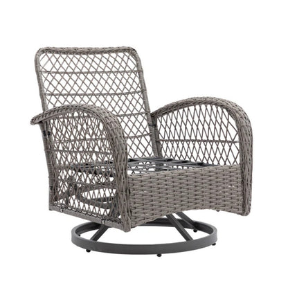 3 Pieces Outdoor Swivel Rocker Patio Chairs, 360 Degree Rocking Patio Conversation Set with Thickened Cushions and Glass Coffee Table for Backyard, Navy blue-海智集-Default-