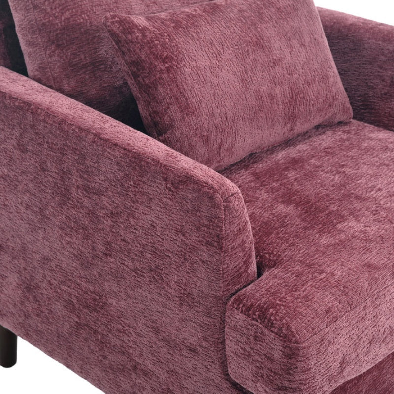 Mid Century Modern Wood Frame Armchair with Tufted Design and Studded Details in Wine Red Chenille Fabric-海智集-Default-