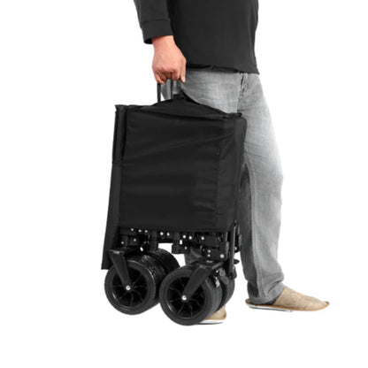 Foldable Extended Wagon with 220lbs Weight Capacity, Heavy Duty 300L Folding Utility Garden Cart with Big All-Terrain Beach Wheels & Drink Holders. Black-海智集-Default-