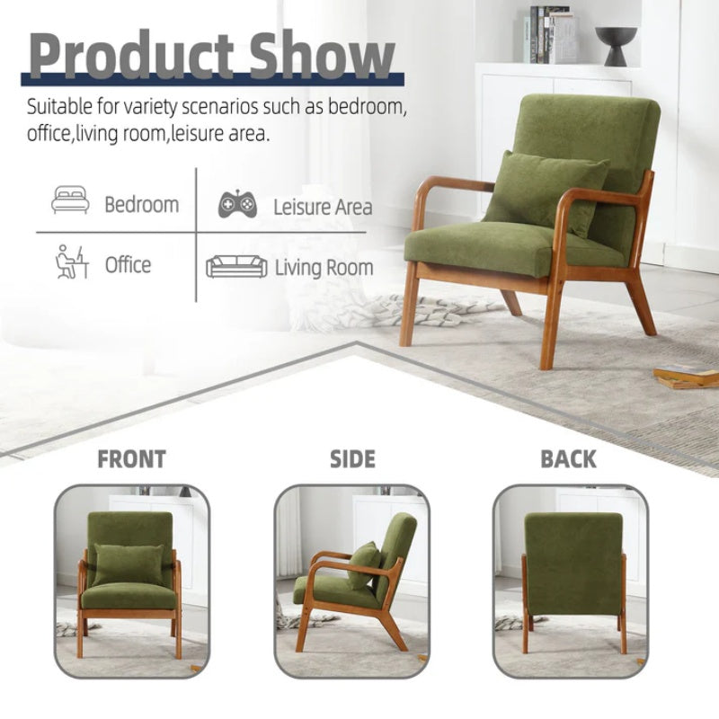 COOLMORE Modern Accent Chair, Solid Wood Padding Lounge Armchairs With One pillow for Living Room, Bedroom, Guest Room (Green)-海智集-Default-