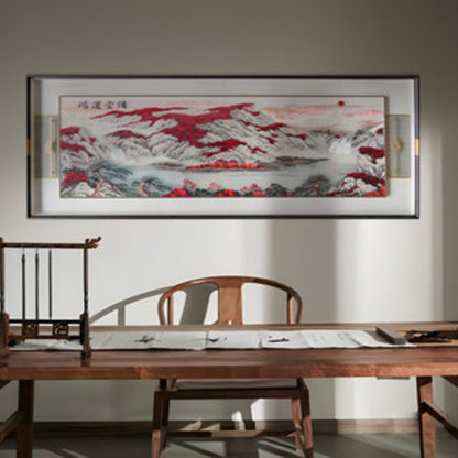 New Chinese Style Wall Art - Hand-Painted Ink Landscape Canvas Painting with Wood Frame, Oriental Home Decor for Living Room & Bedroom-海智集-