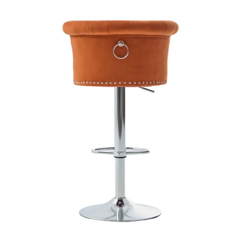 COOLMORE Velvet Bar Stool Set of 2, Adjustable Swivel Bar Stools with Silver Plated Metal Leg, Chrome Nailhead, Counter Height Chair for Kitchen,Dining Room-海智集-Default-