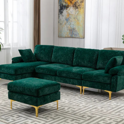 COOLMORE U-shape sectional sofa with Ottoman , Reversible Sofa Couch for Living Room,Spacious Furniture,Durable Couch Removable and machine washable cover (Emerald Velvet)-海智集-Default-