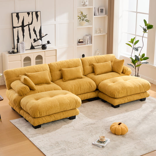 UNITED WE WIN Pelletized velvet U Shape Cloud Couch with 2 Ottomans,Free Combined 3 Seater Comfy Sofa with Bolster Armrest Pillows, sofa for Living Room-海智集-Default-