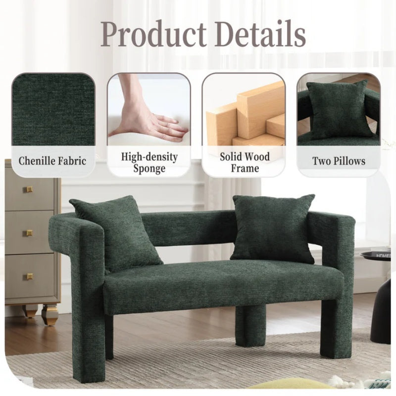 Modern Chenille Loveseat Sofa, Comfy Upholstered 2-Seater, Emerald, Small Accent Couch for Living Room or Bedroom-海智集-Default-