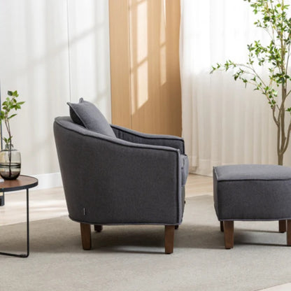 COOLMORE Accent Chair with Ottoman, Mid Century Modern Barrel Chair Upholstered Club Tub Round Arms Chair for Living Room-海智集-Default-