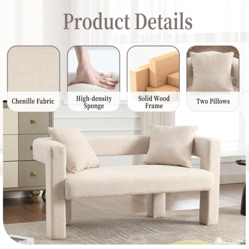 Modern Chenille Loveseat Sofa, Comfy Upholstered 2-Seater Sofa, Beige Chenille Fabric, 51.18'' H x 23.62'' W x 25.59'' D-海智集-Default-