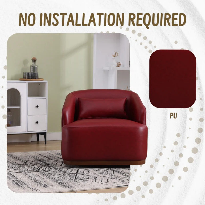 Swivel Barrel Chair, Comfy Round Accent Sofa Chair, 360 Degree Swivel, Wine Red PU, for Living Room, Office, Lounge-海智集-Default-