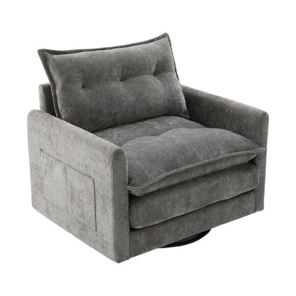 UNITED WE WIN Swivel Barrel Chair - Mid Century Modern Chair, Thick Padded Arm Chair with Solid Metal Base, Comfortable Single Sofa Chair, Swivel Accent Chair for Living Room Bedroom-海智集-Default-