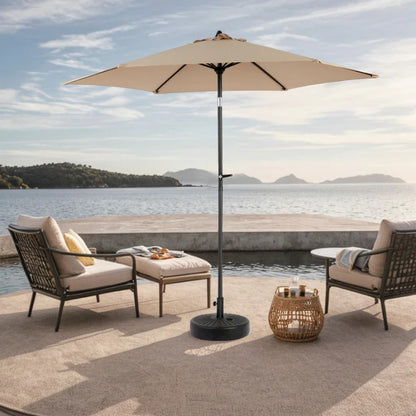 9FT Outdoor Patio Umbrella Outdoor Table Umbrella with Push Button Tilt and Crank, Market Umbrella 6 Sturdy Ribs , Deck, Backyard, Pool (Base Not Included) - ( khaki )-海智集-Default-