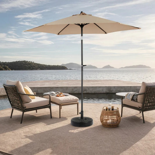 9FT Outdoor Patio Umbrella Outdoor Table Umbrella with Push Button Tilt and Crank, Market Umbrella 6 Sturdy Ribs , Deck, Backyard, Pool (Base Not Included) - ( khaki )-海智集-Default-