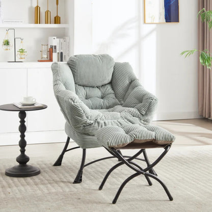 Lazy Chair with Ottoman, Modern Lounge Accent Chair with Armrests and a Side Pocket, Leisure Upholstered Sofa Chair Reading Chair with Footrest for Small Space, Corner Chair-Light green-海智集-Default-