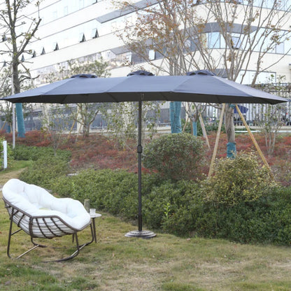 14.8 Ft Double Sided Outdoor Umbrella Rectangular Large with Crank ( Navy blue )(No Base)-海智集-Default-