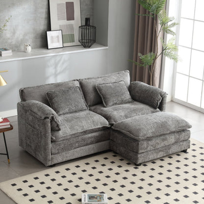UNITED WE WIN Chenille fabric, removable armrests with side pockets, high density sponge filling, oversized double sofa with footstool-海智集-Default-