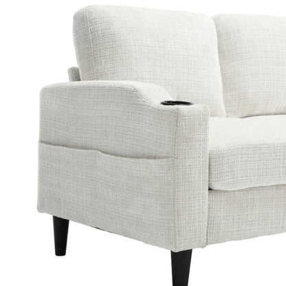 UNITED WE WIN Sofa for three, solid wood frame, Chenille fabric, side pocket, with two cup holders, footstool with storagestorage sofa /Living room sofa cozy sectional sofa-海智集-Default-