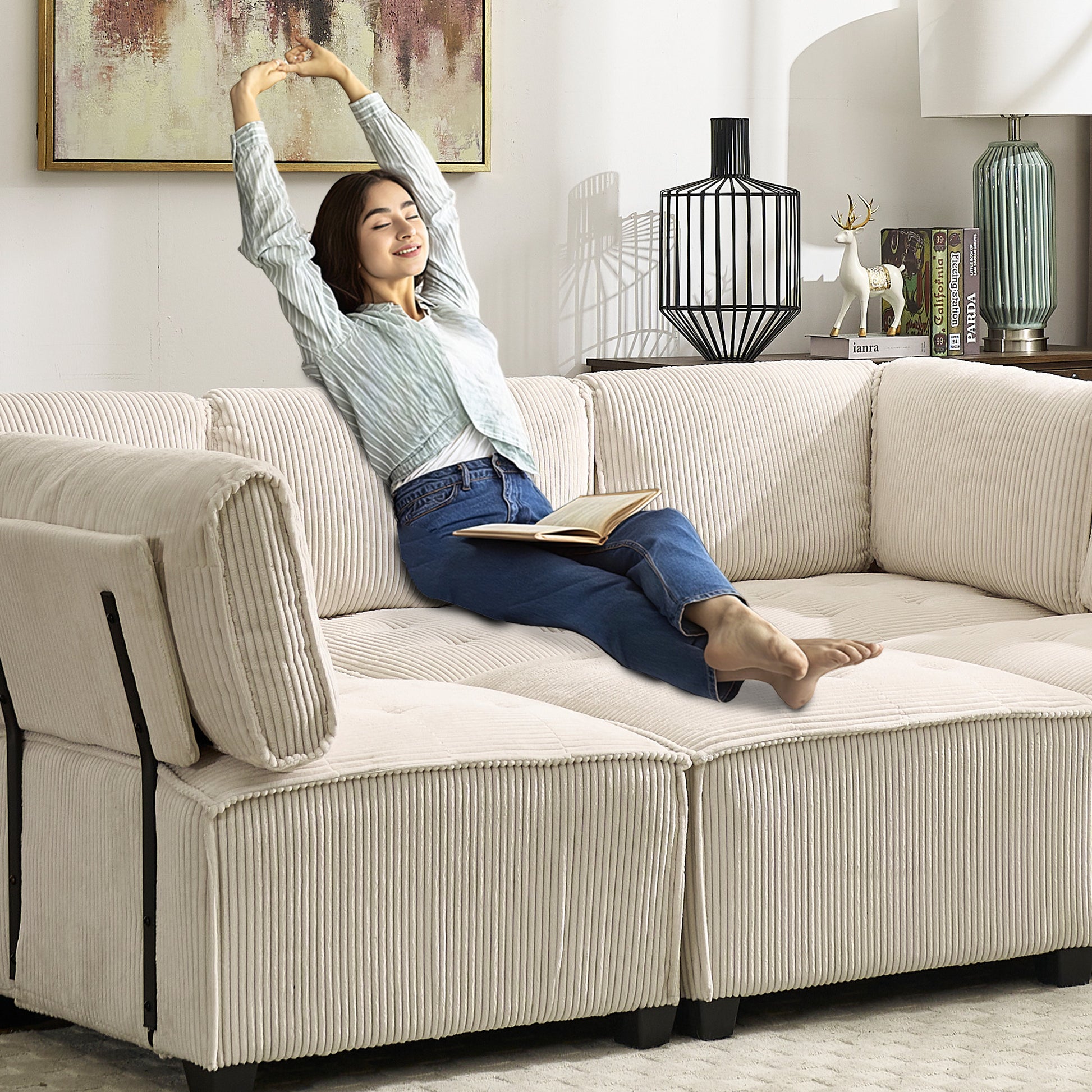 UNITED WE WIN Modular Sectional Sofa U Shaped Modular Couch with Reversible Chaise Modular Sofa Sectional Couch,6- Seat Convertible Sofa,Fit for Living Room-海智集-Default-