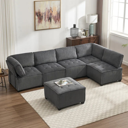 UNITED WE WIN Modular Sectional Sofa U Shaped Modular Couch with Reversible Chaise Modular Sofa Sectional Couch,6- Seat Convertible Sofa,Fit for Living Room-海智集-Default-