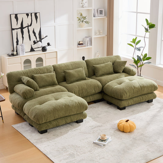 UNITED WE WIN Pelletized velvet U Shape Cloud Couch with 2 Ottomans,Free Combined 3 Seater Comfy Sofa with Bolster Armrest Pillows, sofa for Living Room-海智集-Default-