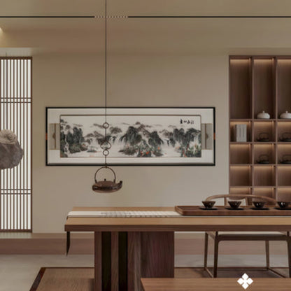 New Chinese Style Wall Art - Hand-Painted Ink Landscape Canvas Painting with Wood Frame, Oriental Home Decor for Living Room & Bedroom-海智集-
