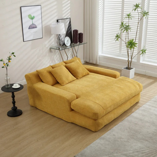 COOLMORE Chenille 2-seater lazy sofa With 5 back pillows,Comfy Sofa- Deep Seat Couch for Living Room,Club (Mustard yellow)-海智集-Default-