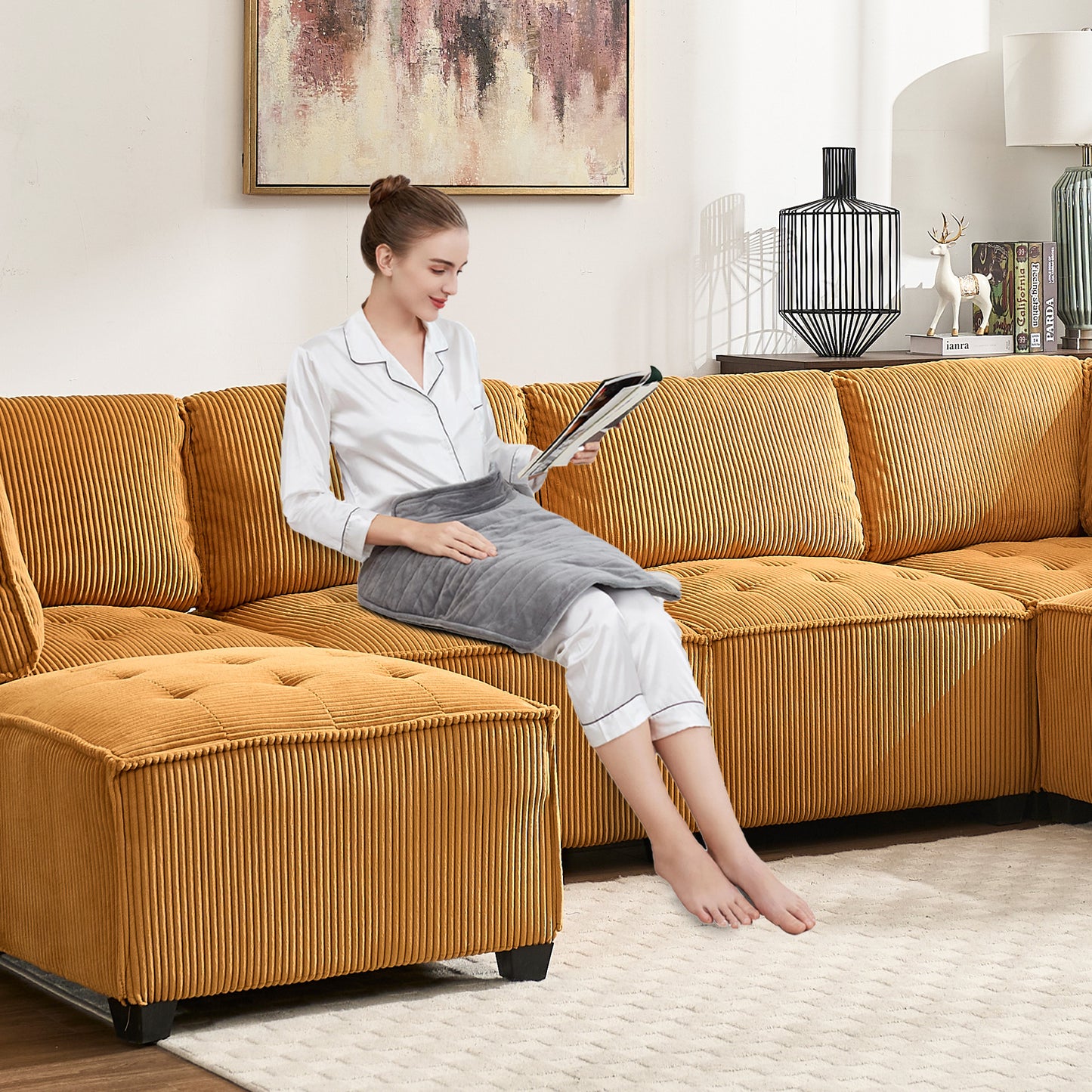 UNITED WE WIN Modular Sectional Sofa U Shaped Modular Couch with Reversible Chaise Modular Sofa Sectional Couch,6- Seat Convertible Sofa,Fit for Living Room-海智集-Default-