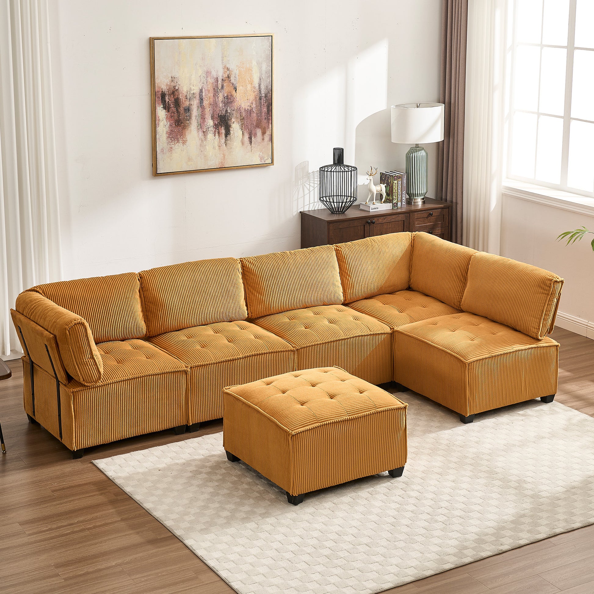 UNITED WE WIN Modular Sectional Sofa U Shaped Modular Couch with Reversible Chaise Modular Sofa Sectional Couch,6- Seat Convertible Sofa,Fit for Living Room-海智集-Default-