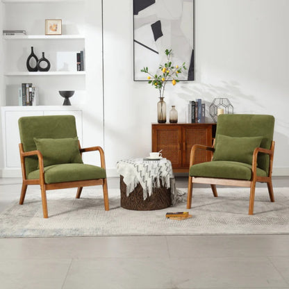 COOLMORE Modern Accent Chair, Solid Wood Padding Lounge Armchairs With One pillow for Living Room, Bedroom, Guest Room (Green)-海智集-Default-