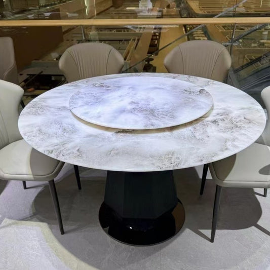 Luxurious dining table, super crystal luxury stone, comes with a small turntable-海智集-