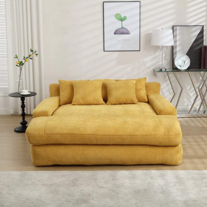 COOLMORE Chenille 2-seater lazy sofa With 5 back pillows,Comfy Sofa- Deep Seat Couch for Living Room,Club (Mustard yellow)-海智集-Default-