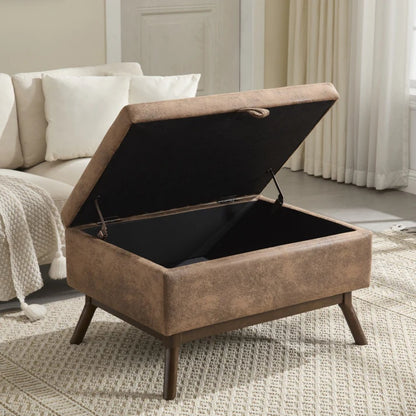 Mid-century modern square coffee table storage bench, assembled, suitable for living room, entryway and family room, used as a coffee table, stirrups, shoe bench-海智集-Default-