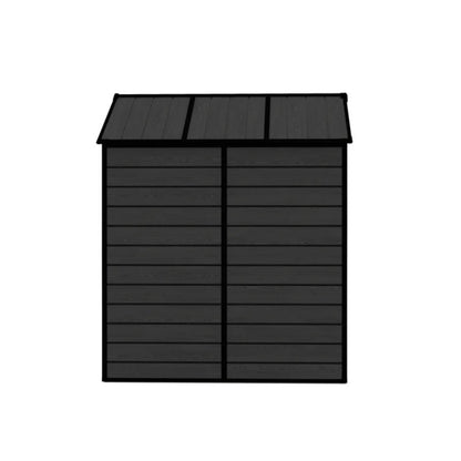 Campcraft 6*6ft resin storage shed, high quality pp material, strong structure, waterproof, rust and UV proof, large storage space, 12mm thick pp board, HD window lighting Black wood grain color-海智集-Default-