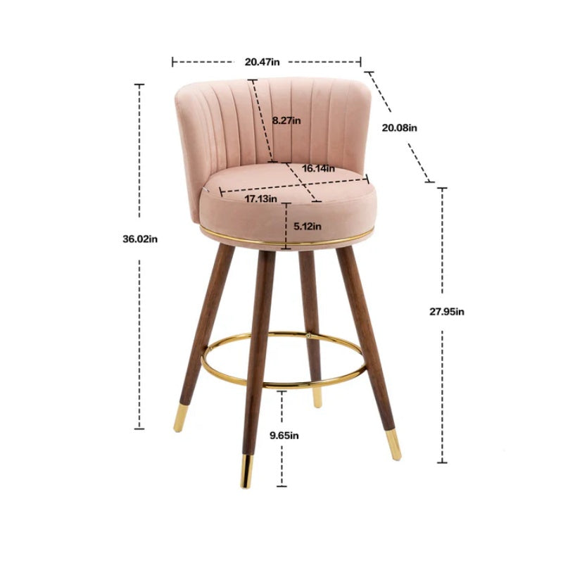 COOLMORE Counter Height Bar Stools Set of 2 for Kitchen Counter Solid Wood Legs with Fabric with a fixed height of 360 degrees-海智集-Default-