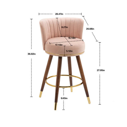 COOLMORE Counter Height Bar Stools Set of 2 for Kitchen Counter Solid Wood Legs with Fabric with a fixed height of 360 degrees-海智集-Default-