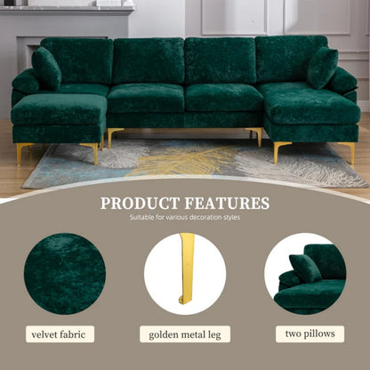 COOLMORE U-shape sectional sofa with Ottoman , Reversible Sofa Couch for Living Room,Spacious Furniture,Durable Couch Removable and machine washable cover (Emerald Velvet)-海智集-Default-
