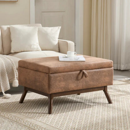 Mid-century modern square coffee table storage bench, assembled, suitable for living room, entryway and family room, used as a coffee table, stirrups, shoe bench-海智集-Default-