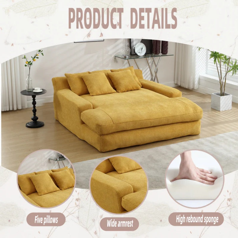 COOLMORE Chenille 2-seater lazy sofa With 5 back pillows,Comfy Sofa- Deep Seat Couch for Living Room,Club (Mustard yellow)-海智集-Default-