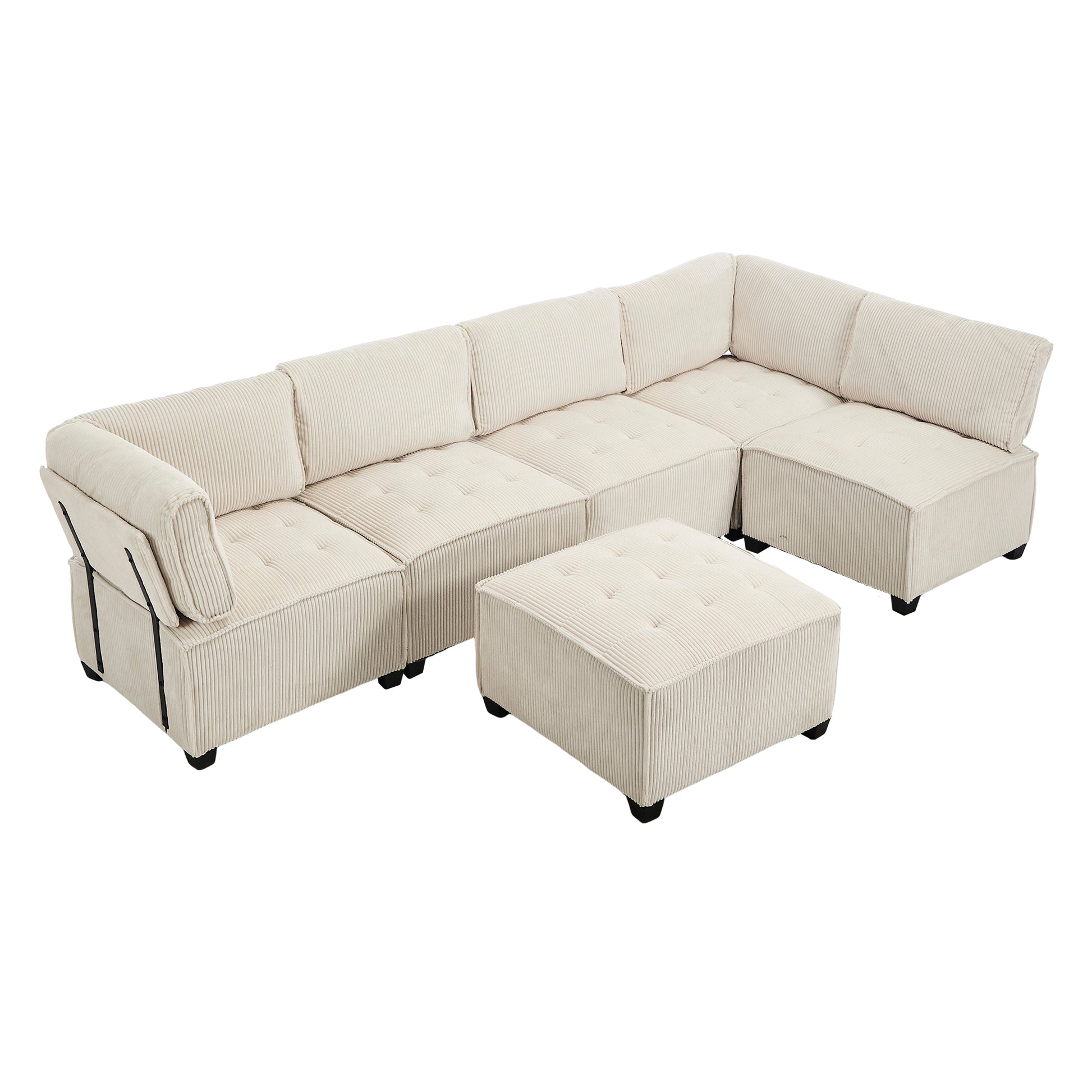UNITED WE WIN Modular Sectional Sofa U Shaped Modular Couch with Reversible Chaise Modular Sofa Sectional Couch,6- Seat Convertible Sofa,Fit for Living Room-海智集-Default-