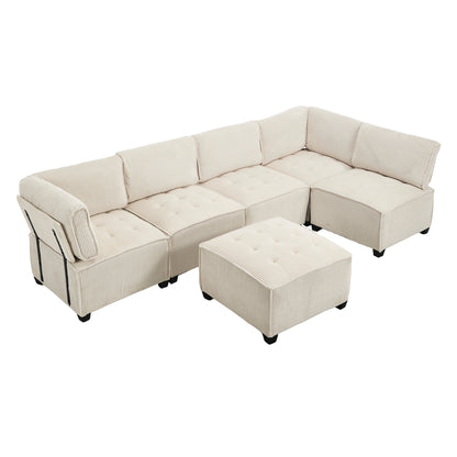 UNITED WE WIN Modular Sectional Sofa U Shaped Modular Couch with Reversible Chaise Modular Sofa Sectional Couch,6- Seat Convertible Sofa,Fit for Living Room-海智集-Default-