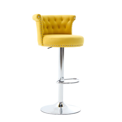 COOLMORE Velvet Bar Stool Set of 2, Adjustable Swivel Bar Stools with Silver Plated Metal Leg, Chrome Nailhead, Counter Height Chair for Kitchen,Dining Room-海智集-Default-