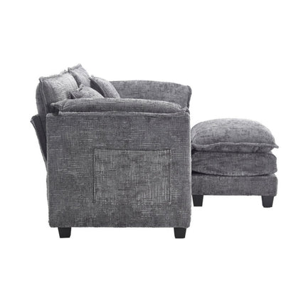 UNITED WE WIN Chenille fabric, solid construction, the overall structure of the sofa is stable, detachable armrests, two foot stools and two-seat sofa with side pockets-海智集-Default-