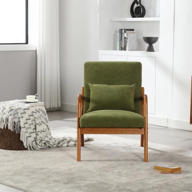 COOLMORE Modern Accent Chair, Solid Wood Padding Lounge Armchairs With One pillow for Living Room, Bedroom, Guest Room (Green)-海智集-Default-