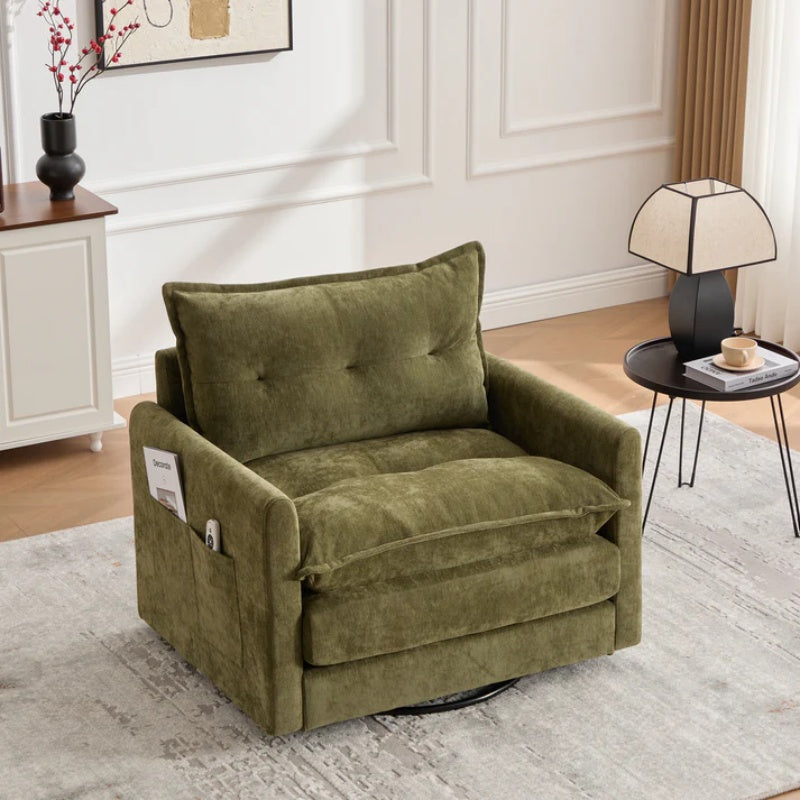 UNITED WE WIN Swivel Barrel Chair - Mid Century Modern Chair, Thick Padded Arm Chair with Solid Metal Base, Comfortable Single Sofa Chair, Swivel Accent Chair for Living Room Bedroom-海智集-Default-