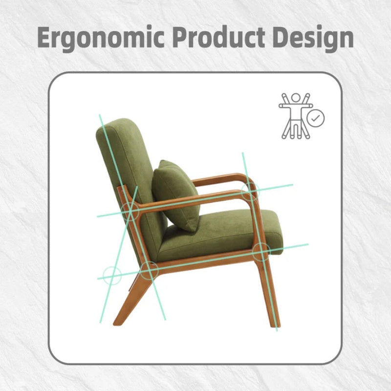 COOLMORE Modern Accent Chair, Solid Wood Padding Lounge Armchairs With One pillow for Living Room, Bedroom, Guest Room (Green)-海智集-Default-