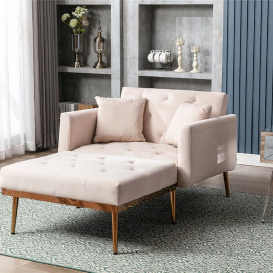 COOLMORE fashionable and classic style chaise lounge chair / accent chair for Living Room, bedroom (Beige velvet)-海智集-Default-