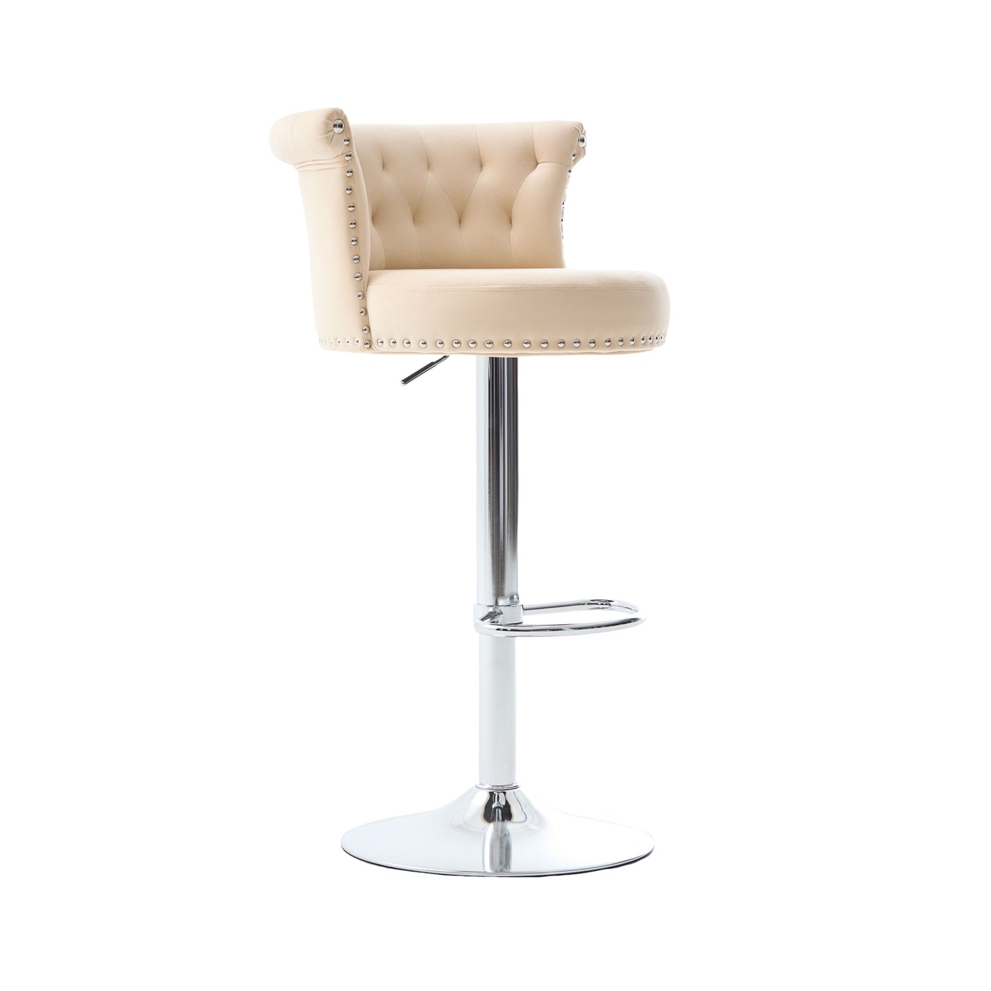 COOLMORE Velvet Bar Stool Set of 2, Adjustable Swivel Bar Stools with Silver Plated Metal Leg, Chrome Nailhead, Counter Height Chair for Kitchen,Dining Room-海智集-Default-