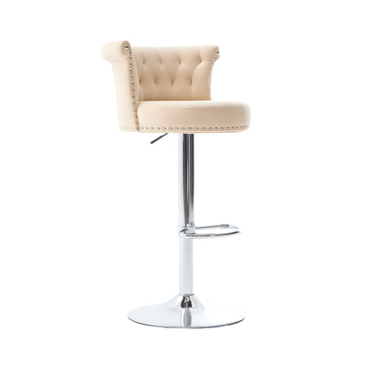COOLMORE Velvet Bar Stool Set of 2, Adjustable Swivel Bar Stools with Silver Plated Metal Leg, Chrome Nailhead, Counter Height Chair for Kitchen,Dining Room-海智集-Default-