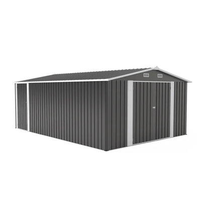 Campcraft Outdoor Storage Shed 10×14 FT with 3 Lockable Doors,Utility Tool Shed Metal Storage Garden Sheds Frame and 4 Vents,for Backyard,Patio,Lawn,dark Grey-海智集-Default-